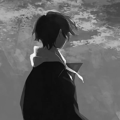 高质量黑白风动漫男生头像(图84)