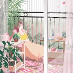 卡通躺椅子上休闲女头图片