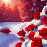 冬季雪景中的红色玫瑰花头像大图