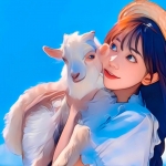甜美女生与羊的温馨动漫头像