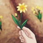 文艺风一只手拿着一朵小黄花动漫头像图片