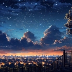 夜晚星空下城市的风景的插画头像图片
