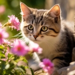 一只小猫坐在花丛中头像图片