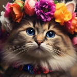 头上戴着花环一只蓝眼睛的小猫头像图片