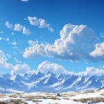 蓝天白云下的雪地里的山脉风景头像图片