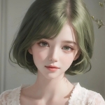 绿色短发女生动漫头像图片
