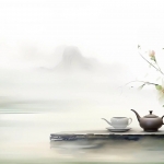 充满禅意的一个紫砂壶和一个白瓷杯放在石头台上茶道头像图片