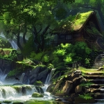 山间流水房子绿色风景头像图片